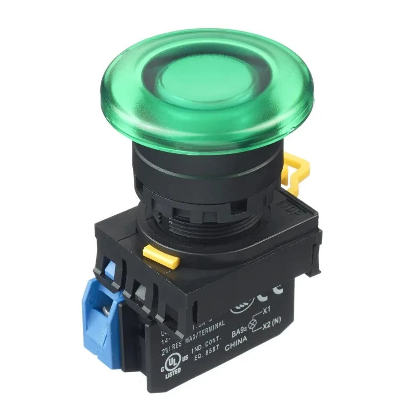 Idec Illuminated Push Button Complete Unit Panel Mount 22mm Cutout Green SPST IP65 YW1L-A4E10QM3G