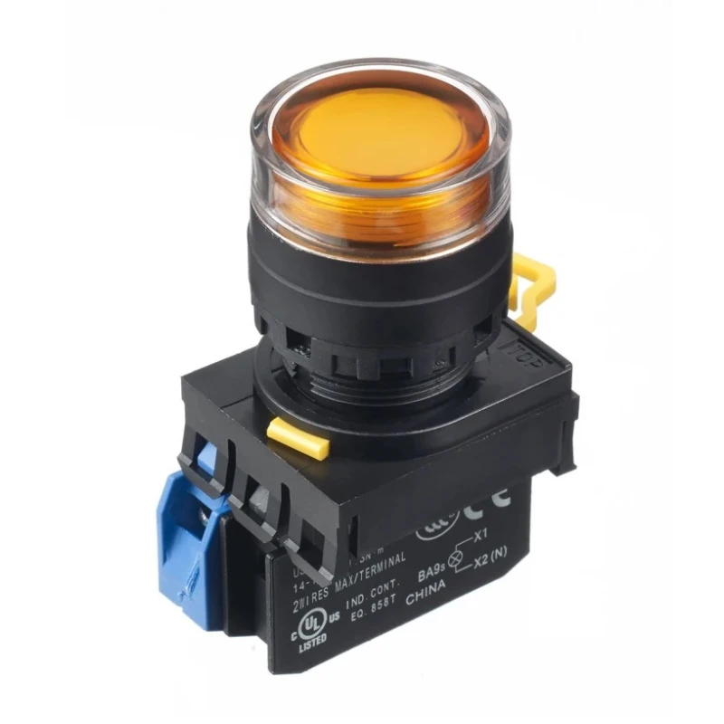 Idec Illuminated Push Button Complete Unit Panel Mount 22mm Cutout Amber SPST IP65 YW1L-AF2E10Q4A