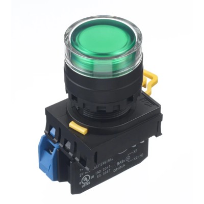 Idec YW Series Illuminated Push Button Complete Unit Panel Mount 22mm Cutout Green SPST IP65 YW1L-AF2E10Q4G