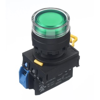 Idec Illuminated Push Button Complete Unit Panel Mount 22 mm Cutout Green SPST IP65 YW1L-MF2E10QM3G