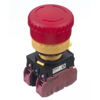 Idec Twist Release Illuminated Emergency Stop Push Button Panel Mount 22mm Cutout 2 NC IP65 YW1L-V4E02Q4R
