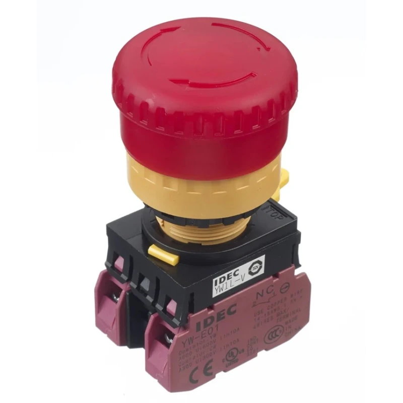 Idec Twist Release Illuminated Emergency Stop Push Button Panel Mount 22mm Cutout 2 NC IP65 YW1L-V4E02Q4R