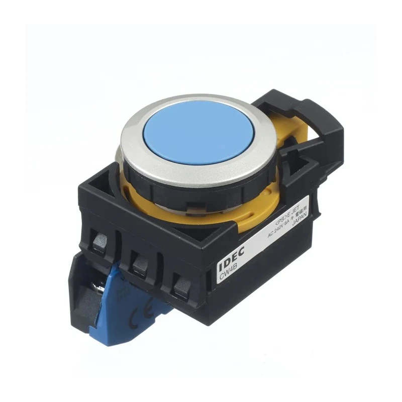 Idec CW Series Illuminated Maintained Panel Push Button Switch 22 mm Cutout SPST Blue LED IP65 CW4B-A1E10S