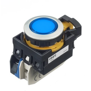 Idec CW Series Illuminated Push Button Switch, Momentary, Panel Mount, 22 mm Cutout, SPST, Blue LED, IP65, 24 V CW4L-M1E10Q4S