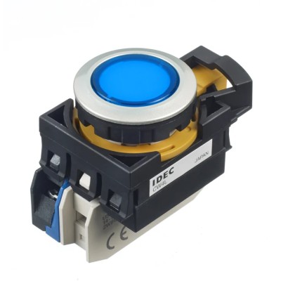 Idec CW Series Illuminated Push Button Switch, Momentary, Panel Mount, 22 mm Cutout, SPST, Blue LED, IP65, 24 V CW4L-M1E10Q4S