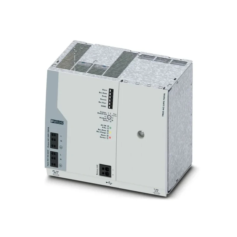 Phoenix Contact 264V AC Input Uninterruptible Power Supply, 750 VA, TRIO-UPS 600W DIN Rail 20min Backup 2 Outlets 2905909