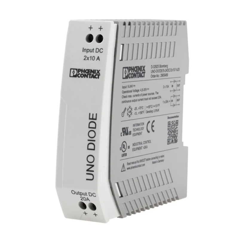Phoenix Contact Redundancy Module for Parallel Connection of Two Power Supply Units 30V DC 20A 2905489