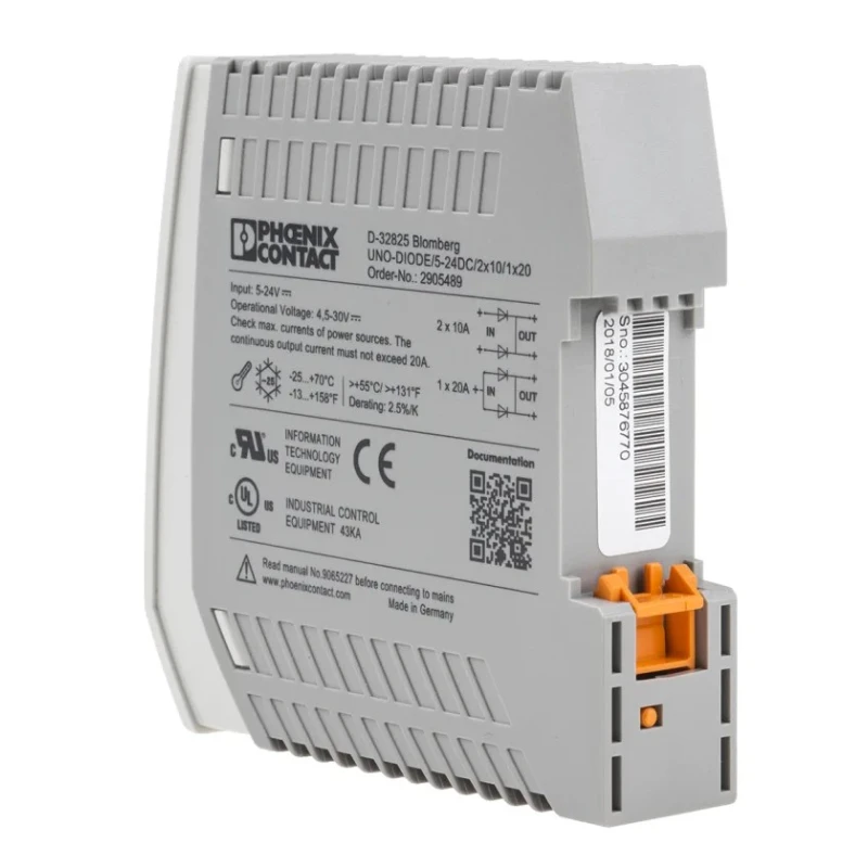 Phoenix Contact Redundancy Module for Parallel Connection of Two Power Supply Units 30V DC 20A 2905489