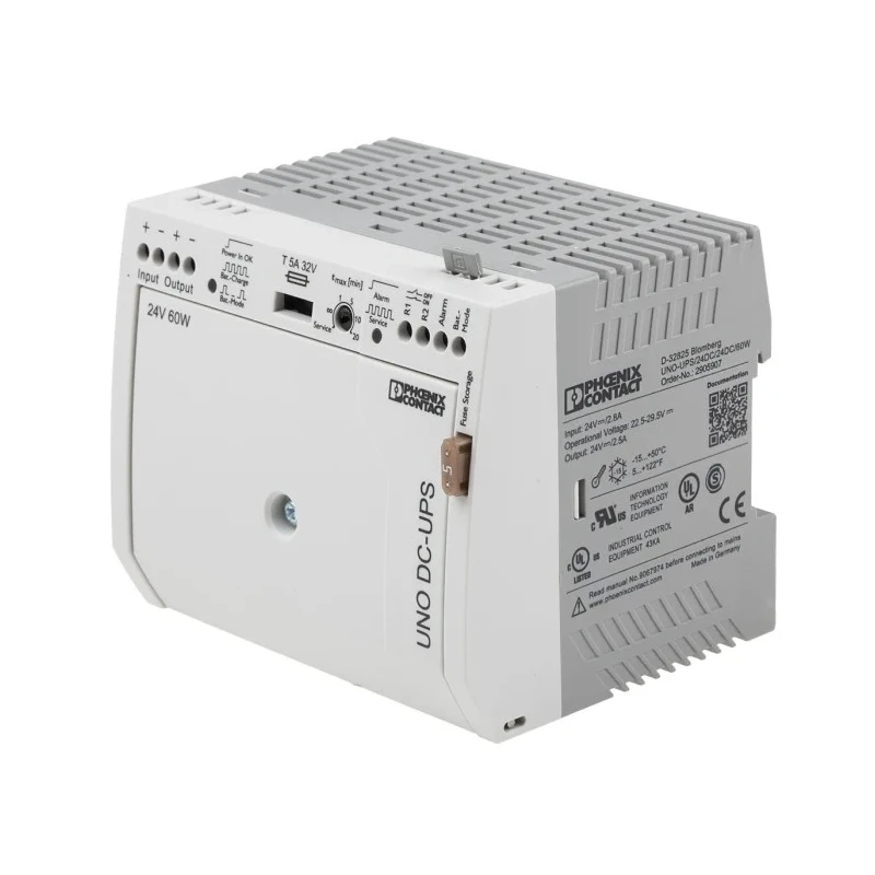 Phoenix Contact Uninterruptible Power Supply 29.5V DC Input 60W Power Backup 20 min 2 Outlets DIN Rail 2905907