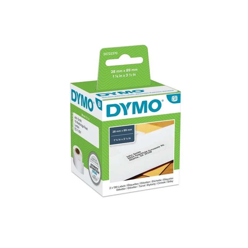 Dymo White Black Print Label Roll 89 mm Width 130 Per Roll Qty S0722370