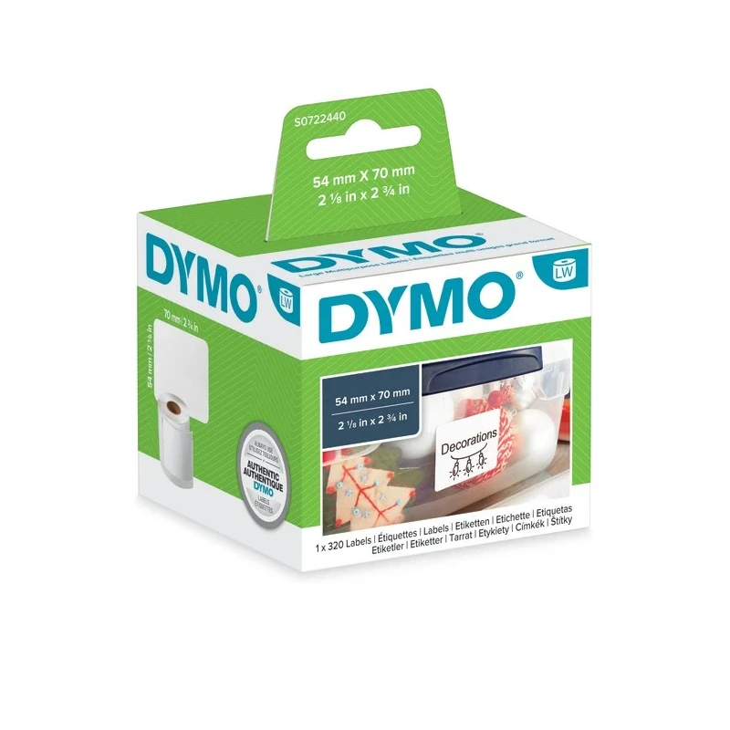 Dymo White Black Print Label Roll 70 mm Width, 320 Labels Per Roll S0722440