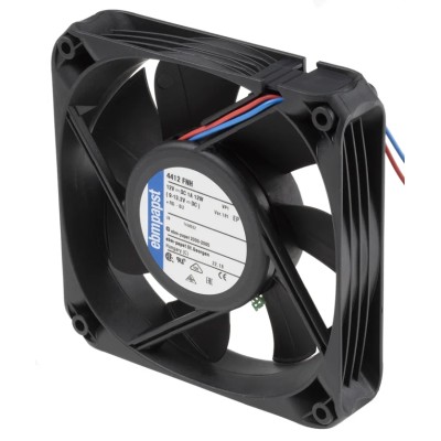 ebm-papst 4400 FN Series Axial Fan, 12V DC, 12W, 225 m³/h Airflow, 5400 RPM, Ball Bearing, 119mm Frame 4412FNH