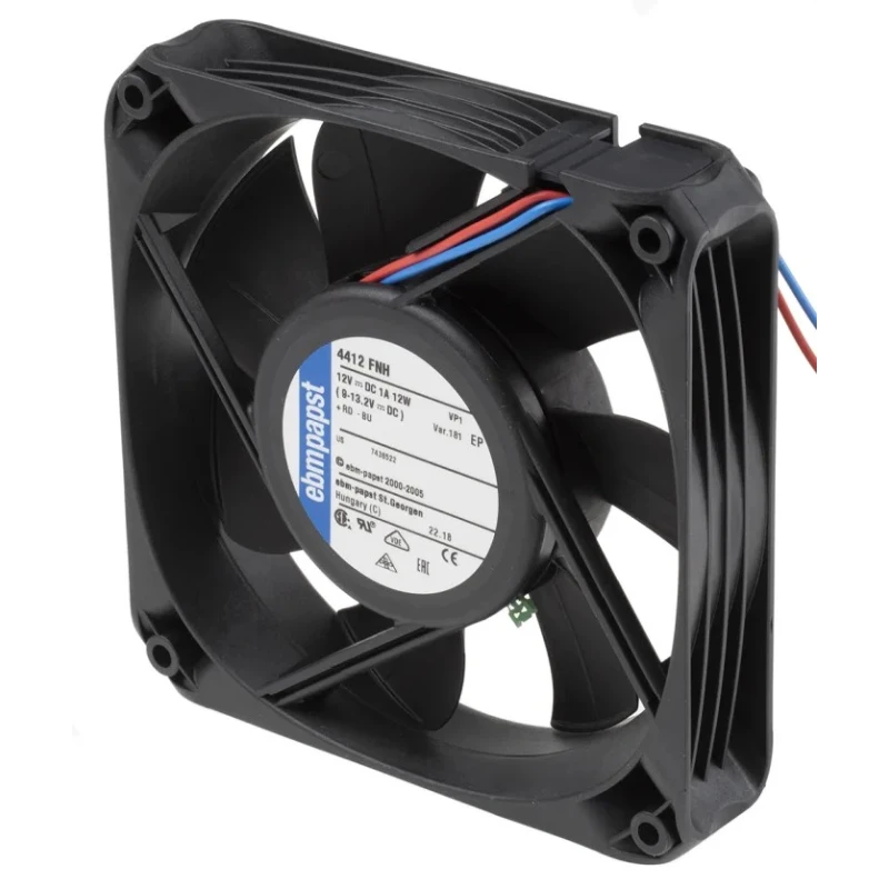 ebm-papst 4400 FN Series Axial Fan, 12V DC, 12W, 225 m³/h Airflow, 5400 RPM, Ball Bearing, 119mm Frame 4412FNH