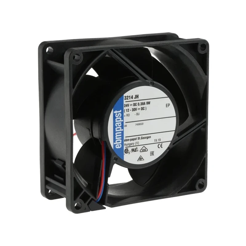 ebm-papst 3200 J S-Force Series Axial Fan 24V dc 9W 375mA Max IP54 IP68 92 mm Square Frame 3214JH