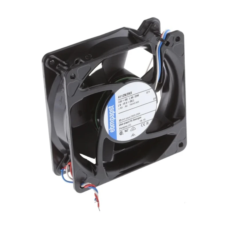 ebm-papst 4100 NH3 - S-Force Series Axial Fan, 12V DC, 21.6 W, 1.8 A, 310 m³/h Air Flow, Backward Curve, 119mm 4112N/2H3