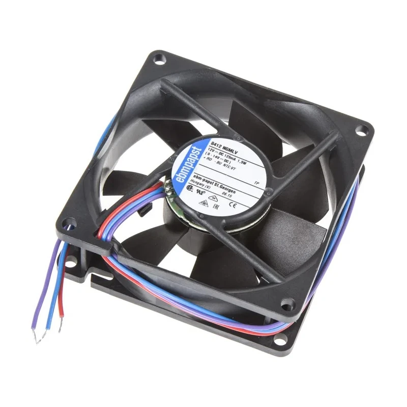 ebm-papst 8400 N Series Axial Fan, 12V DC, 1.5 W Power, 45 m³/h Air Flow, 2050 rpm Speed, IP68 IP54 Rated, 80 mm x 8412NGMLV