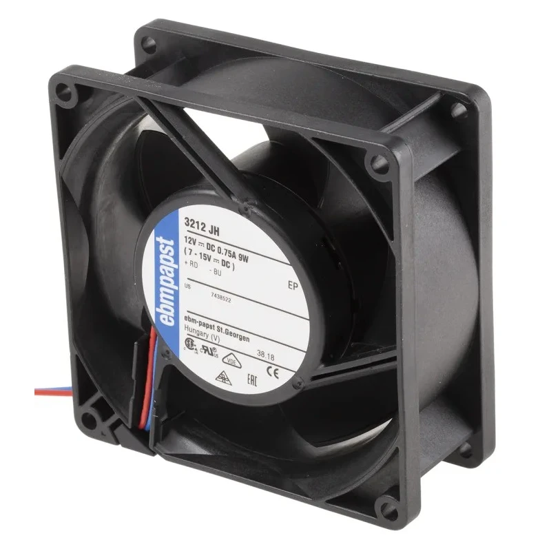 ebm-papst 3200 J - S-Force Series Axial Fan 12V DC 9W 750mA Max 146 m³/h IP68 IP54 92mm x 92mm x 38mm 3212JH