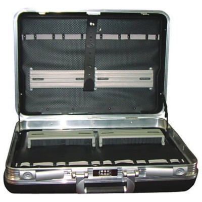 Sgos Plastic Tool Case with 2 Compartments, Movable Trays, Key and Combination Lock, Black, 215 mm x 465 mm x 352 ATOMIKPSS