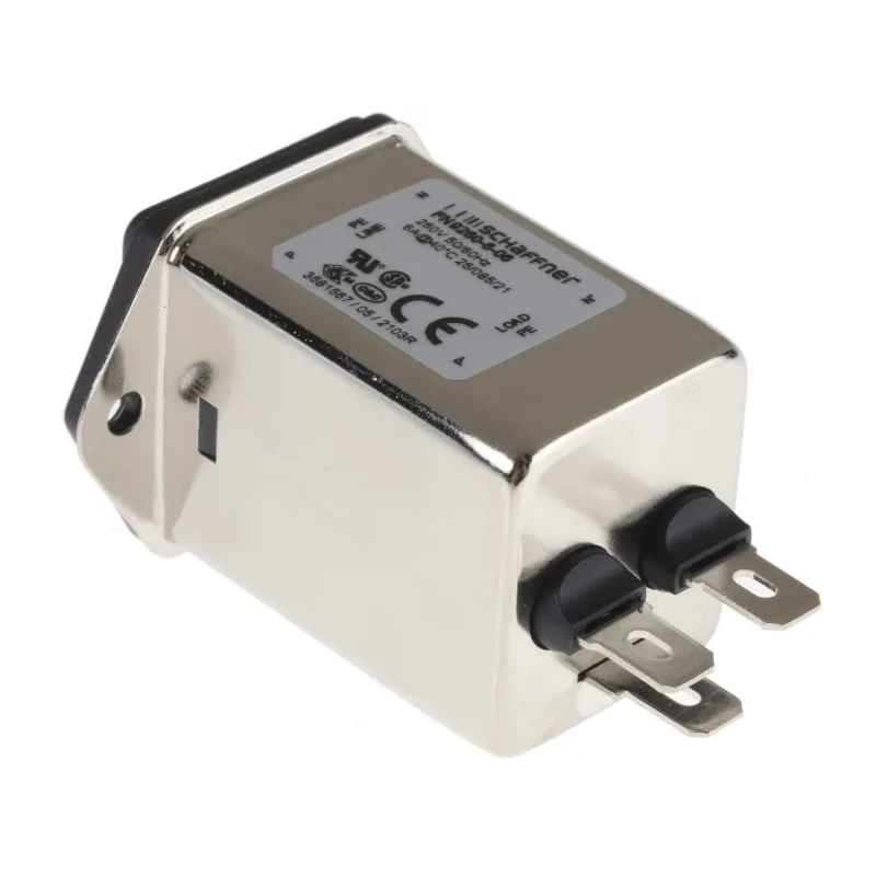 Schaffner 250V AC 6A Panel Mount IEC Filter Double Fused with Male Connector and Faston Termination FN9260-6-06