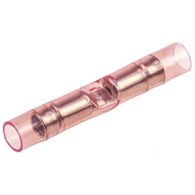 TE Connectivity PIDG Butt Splice Connector, Red Insulated Nylon Sleeve, Copper Tin Plated Contact, 16 AWG 320559