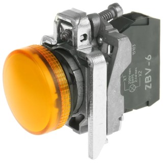 Schneider Electric Panel Mount Orange LED Pilot Light Harmony XB4, 22 mm Cutout Diameter, 250V Electrical Pilot XB4BV65