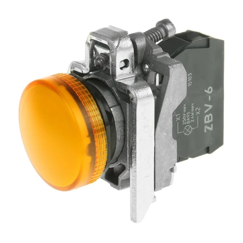 Schneider Electric Panel Mount Orange LED Pilot Light Harmony XB4, 22 mm Cutout Diameter, 250V Electrical Pilot XB4BV65