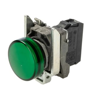 Schneider Electric Panel Mount Green LED Pilot Light Harmony XB4, 22 mm Cutout, 24 V AC/DC, Metal Body, IP66 IP67 XB4BVB3
