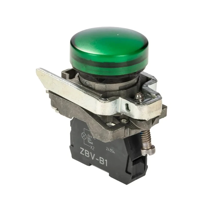 Schneider Electric Panel Mount Green LED Pilot Light Harmony XB4, 22 mm Cutout, 24 V AC/DC, Metal Body, IP66 IP67 XB4BVB3