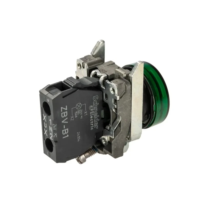 Schneider Electric Panel Mount Green LED Pilot Light Harmony XB4, 22 mm Cutout, 24 V AC/DC, Metal Body, IP66 IP67 XB4BVB3
