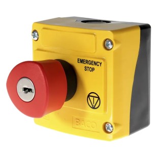BACO LBX1 Series Key Release Emergency Stop Push Button Surface Mount, 22 mm Cutout, 2 NC Contacts, IP66 