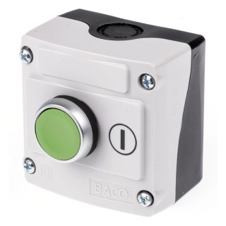 BACO Spring Return Push Button Control Station, Plastic Enclosure, Green, IP66 LBX10110