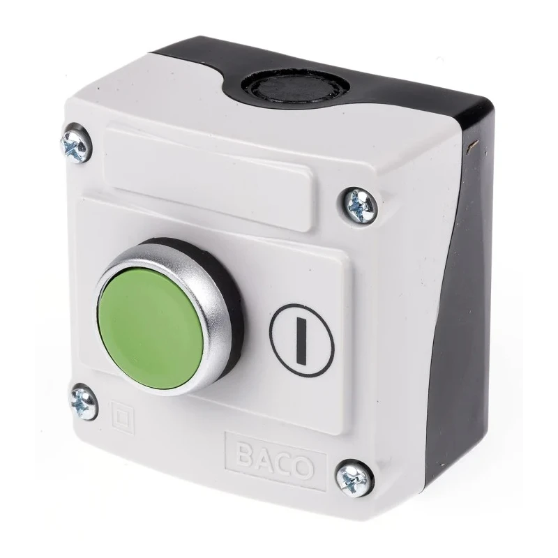 BACO Spring Return Push Button Control Station, Plastic Enclosure, Green, IP66 LBX10110