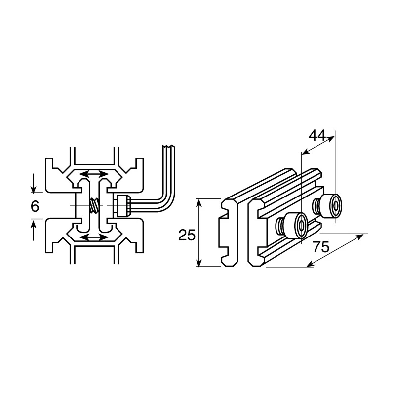 FlexLink Aluminium M8 Parallel Connector for Strut Profile 44 x 48 mm, Groove Size 11 mm XC XCFP 75