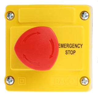 BACO Emergency Stop Push Button Surface Mount 22mm Cutout 1 NC Contact IP66 LBX1