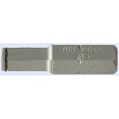 Wiha Hex Screwdriver Bit Chrome Vanadium Steel 6 mm Size, 0.25 mm Drive Size, 25 mm Length 22958