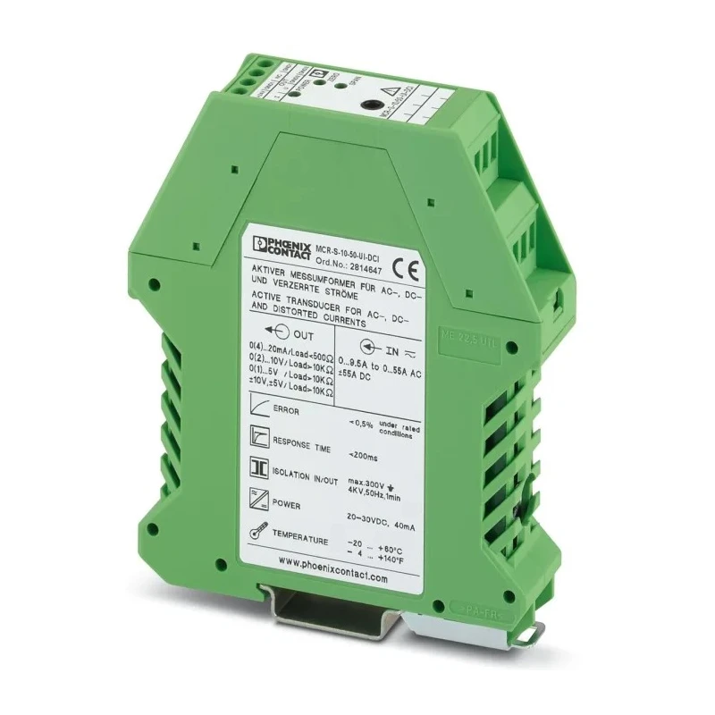 Phoenix Contact MCR-S10 Series Current Measuring Transducer with 55A Input Range, 0 to 20mA Output, 20-30V DC 2814728