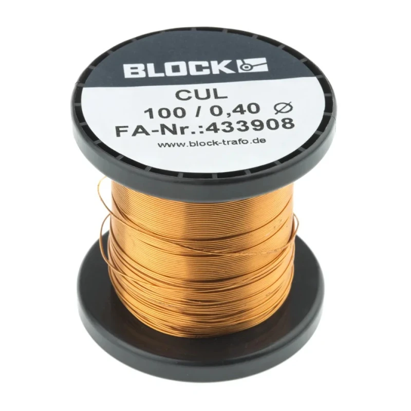 Block 0.4 mm OD Copper Wire 0.13 mm² Enamelled 69 m Reel CUL100/0.40
