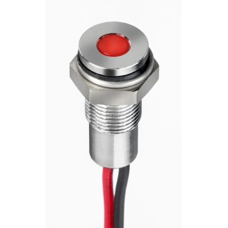 RS PRO Red Panel Mount Indicator, 1.8V DC, 3.3V DC, 20mA, Lead Wire Termination, IP67, Flush Bezel, Silver 171-3770