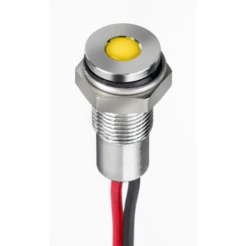 RS PRO Yellow Panel Mount Indicator 10.8V dc, 13.2V dc, 20mA, Lead Wire Termination, IP67 Flush Bezel 171-3780