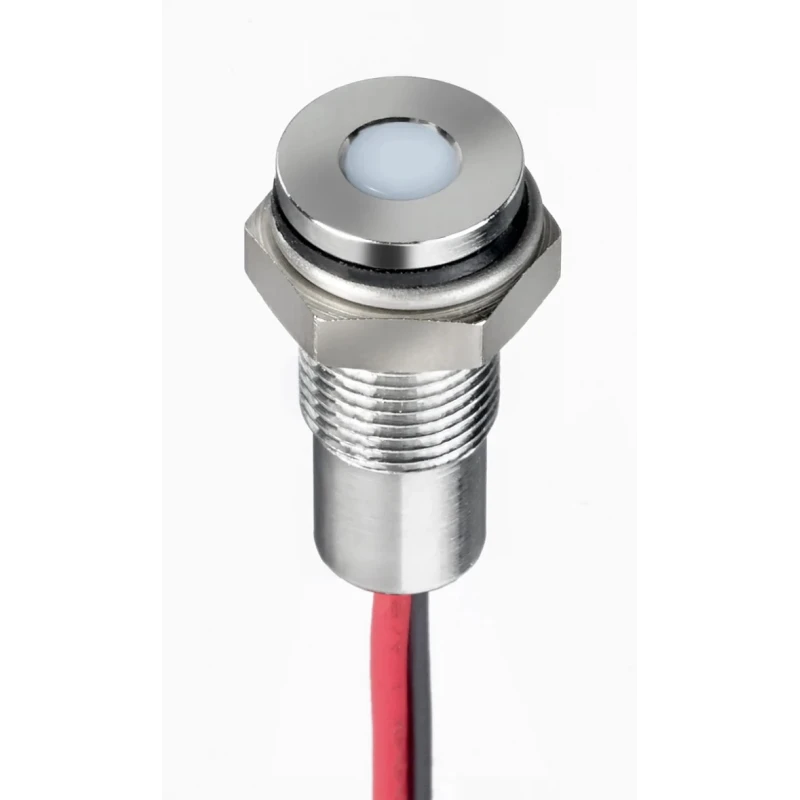 RS PRO White Panel Mount Indicator 10.8V dc, 13.2V dc, 20mA, Lead Wire Termination, IP67, Flush Bezel 171-3782