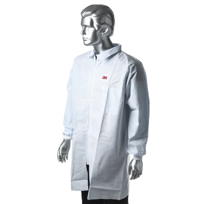 3M White Unisex Visitor Coat Polypropylene Material Size M with Zipper Closure 4400WM