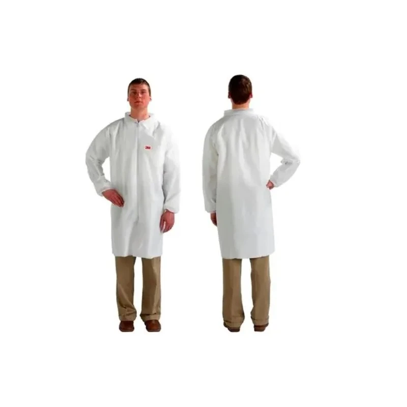 3M White Unisex Visitor Coat Polypropylene Material Size M with Zipper Closure 4400WM