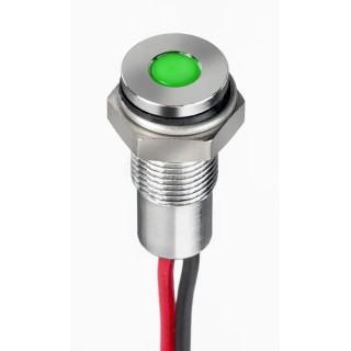 RS PRO Green Panel Mount Indicator 21.6V DC, 26.4V DC, 20mA, Lead Wire Termination, IP67 Flush Bezel 171-3787