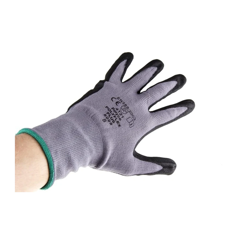 Polyco Healthline Polyflex Plus Grey Nitrile Foam Coated Work Gloves, Size 8, 6 Gloves per Pack 8008