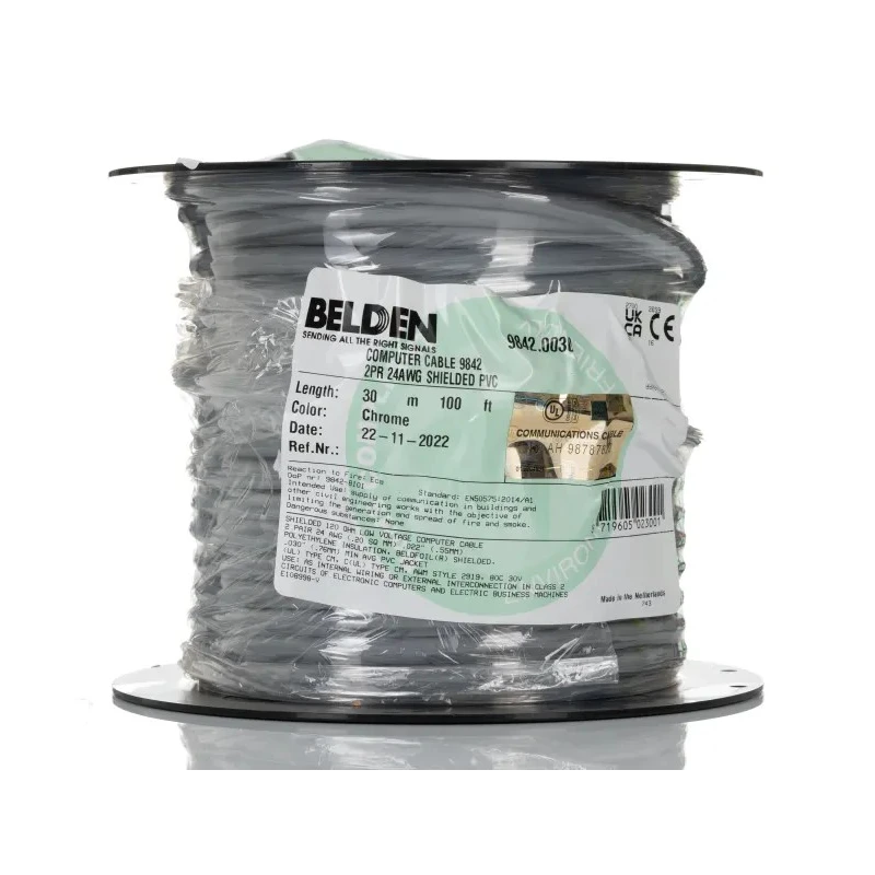 Belden 9842 Series Data Cable 2 Pairs 4 Cores 0.25 mm² 30 m Silver Sheath Polyvinyl Chloride 9842.0030