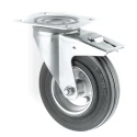 Tente Braked Swivel Castor, 125 mm Wheel Diameter, 100 kg Load Capacity, Solid Rubber Wheel, Pressed Steel 3377DVR125P62
