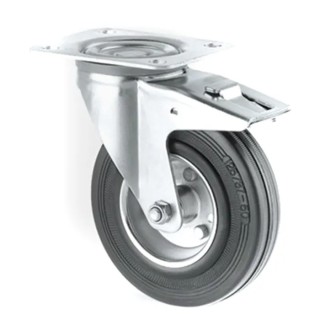 Tente Braked Swivel Castor, 125 mm Wheel Diameter, 100 kg Load Capacity, Solid Rubber Wheel, Pressed Steel 3377DVR125P62