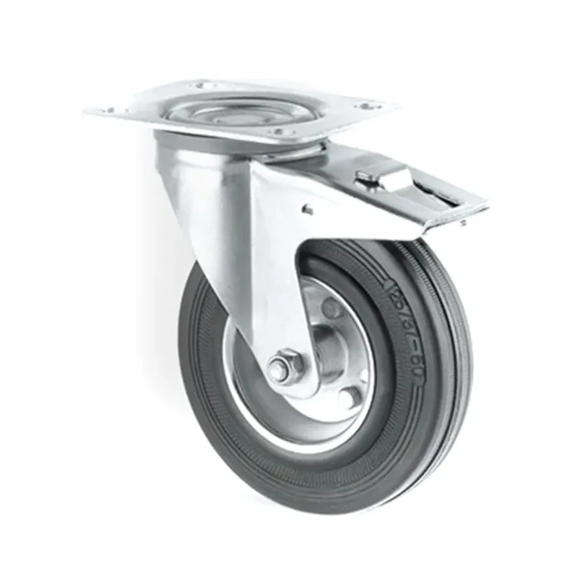 Tente Braked Swivel Castor, 125 mm Wheel Diameter, 100 kg Load Capacity, Solid Rubber Wheel, Pressed Steel 3377DVR125P62