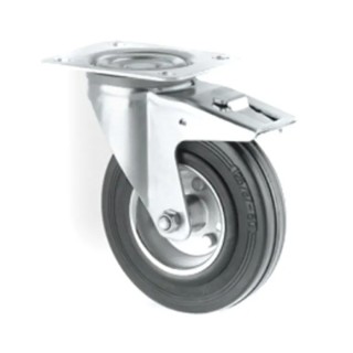 Tente Braked Swivel Castor, 135 kg Load Capacity, 160 mm Solid Rubber Wheel, Pressed Steel Frame, Model 3377DVR160P63