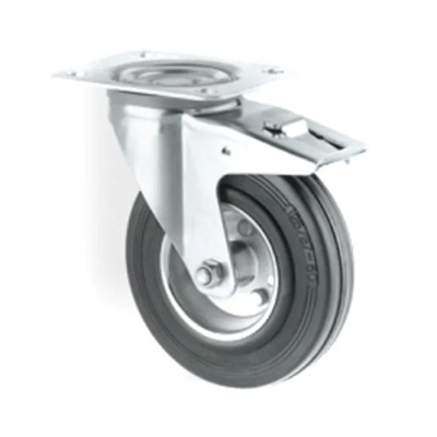 Tente Braked Swivel Castor, 135 kg Load Capacity, 160 mm Solid Rubber Wheel, Pressed Steel Frame, Model 3377DVR160P63